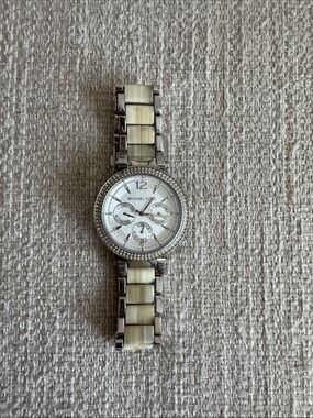 Michael Kors Silver and Cream Crystal-Trim Chronograph Watch